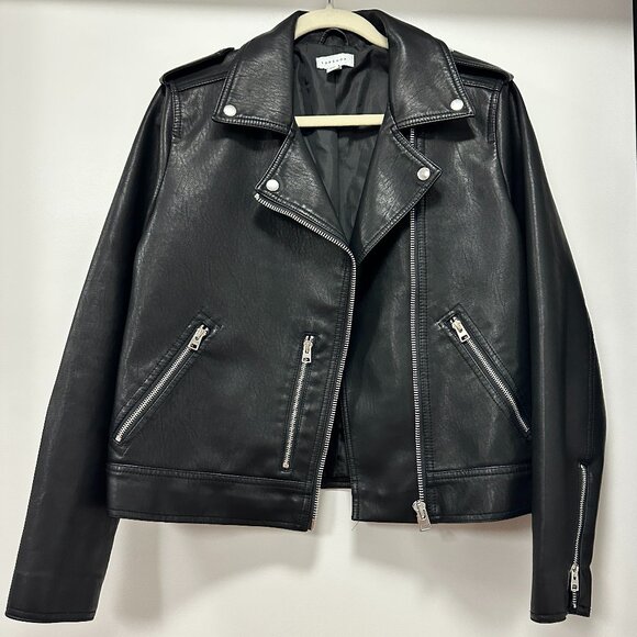 Topshop Jackets & Blazers - Topshop Faux Leather Biker Jacket Size UK 14 / US 10